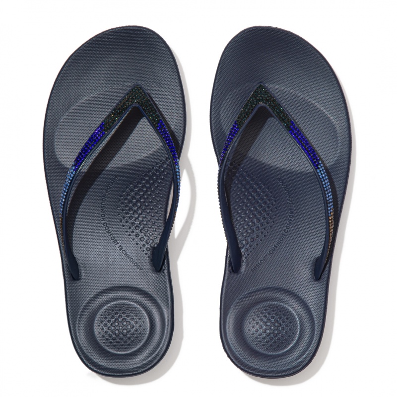 Navy Fitflop Iqushion Ombre Glitter Women's Flip Flops | MY-EMQDLT928