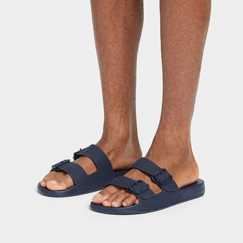 Navy Fitflop Iqushion Rubber Men's Sandals | MY-FCYIPZ389