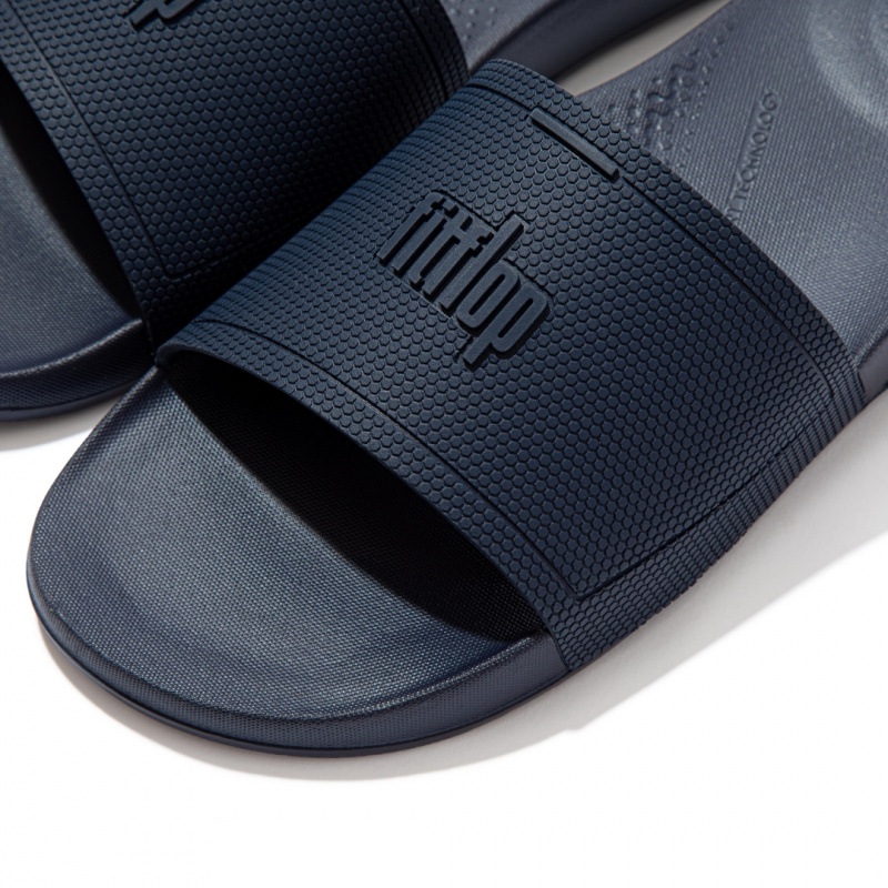 Navy Fitflop Iqushion Rubber Men's Slides | MY-KQTVFG017