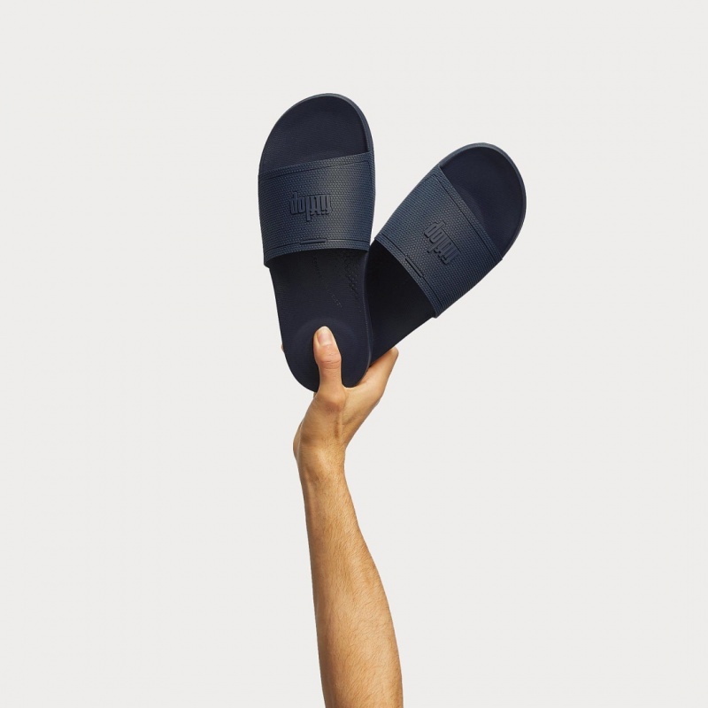 Navy Fitflop Iqushion Rubber Men's Slides | MY-KQTVFG017