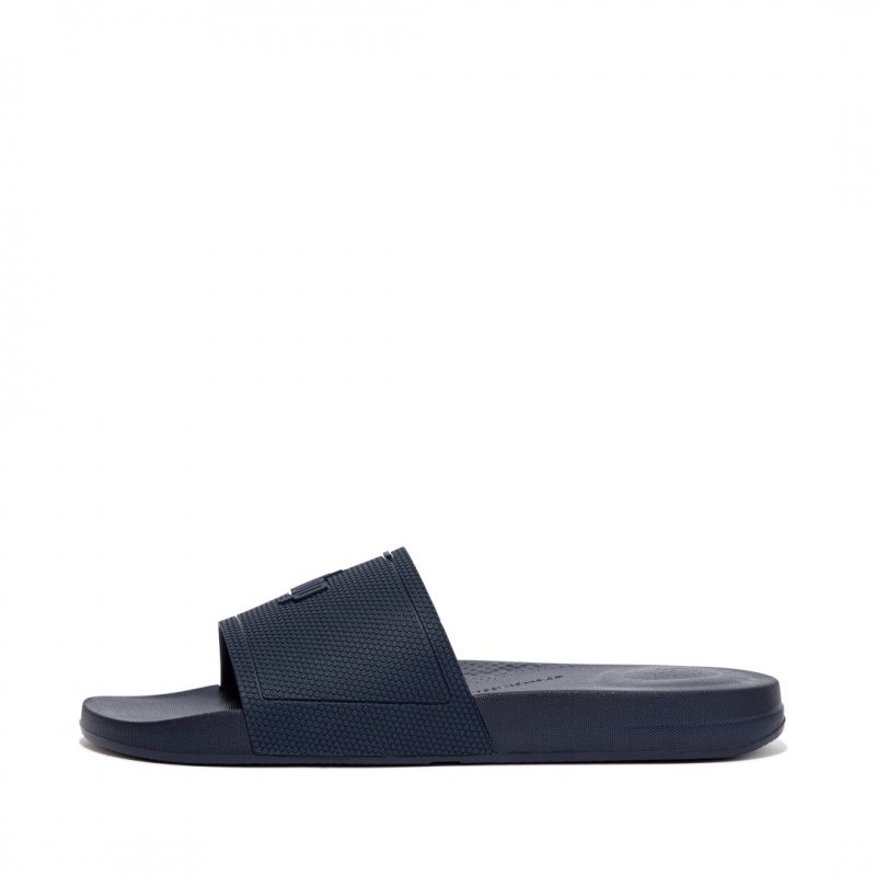 Navy Fitflop Iqushion Rubber Men\'s Slides | MY-KQTVFG017