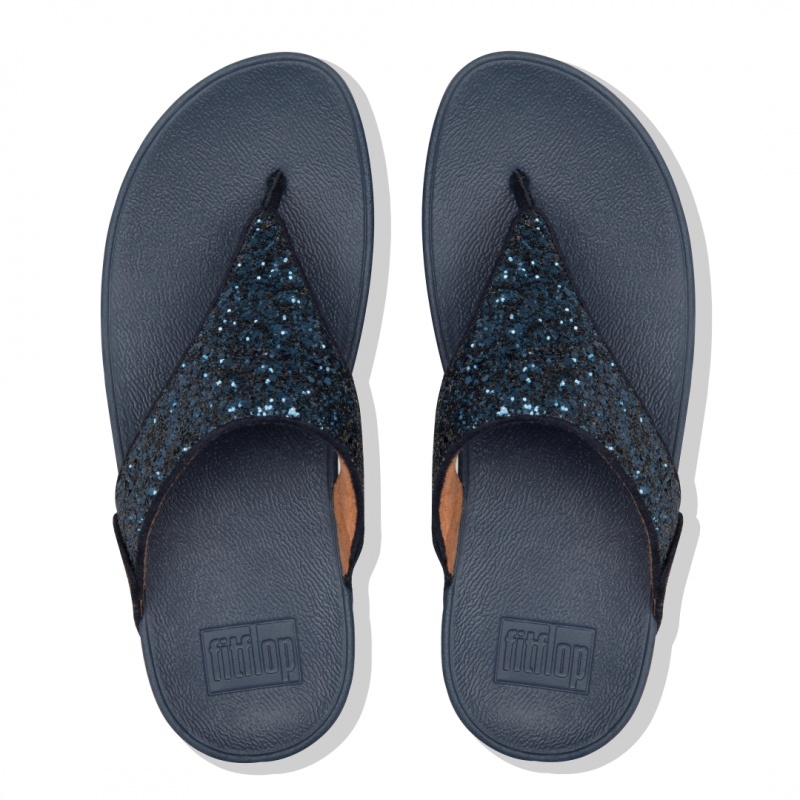 Navy Fitflop Lulu Glitter Women's Toe-Post Sandals | MY-HBILZG503