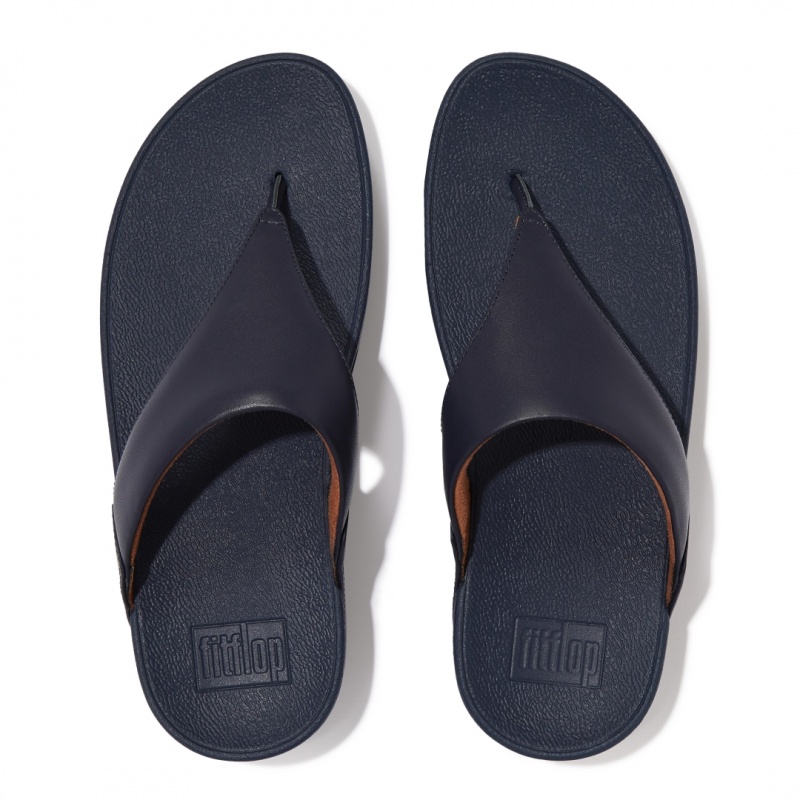 Navy Fitflop Lulu Leather Women's Toe-Post Sandals | MY-BKJQCM168