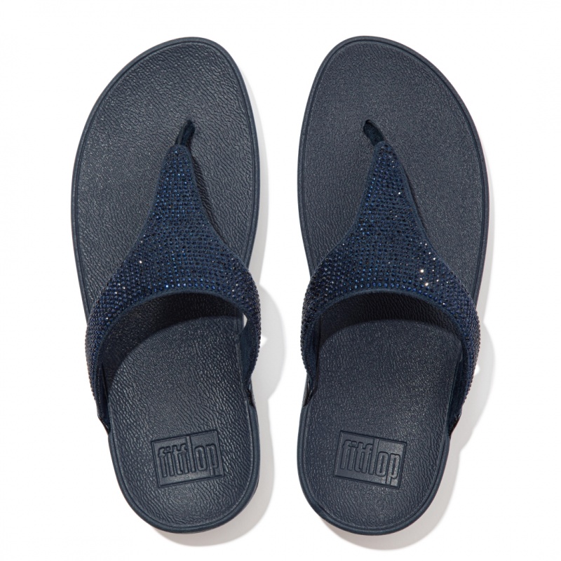 Navy Fitflop Lulu Microfibre Faux (Pu) Toe Thongs Women's Thongs | MY-GPJLVA854