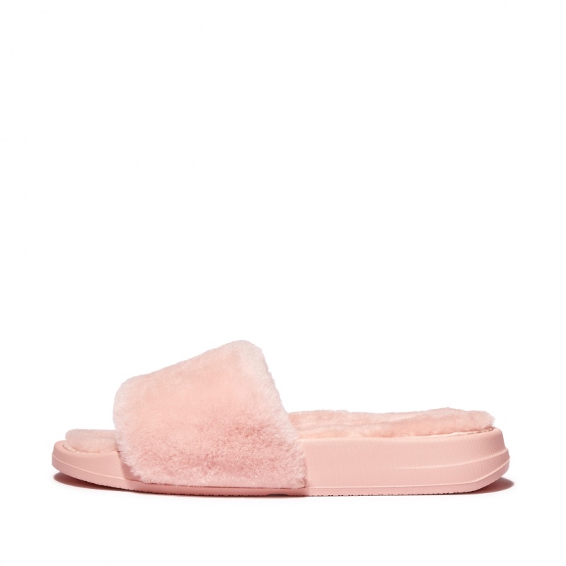 Pink Fitflop Iqushion Shearling Slides Women\'s Slides | MY-ODQPHF318