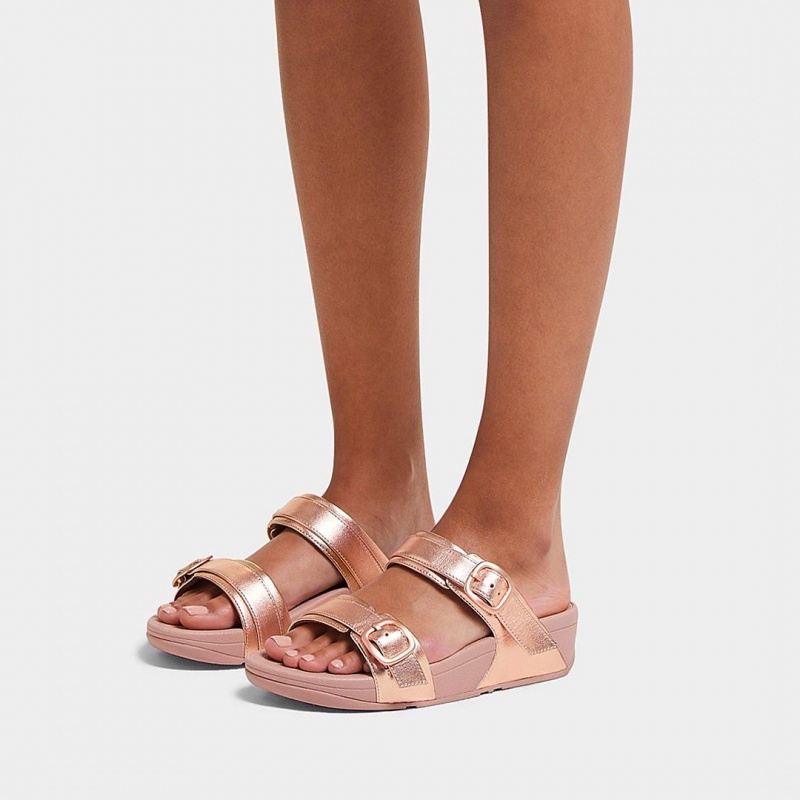 Rose Gold Fitflop Lulu Leather Women's Slides | MY-BWGKIH940