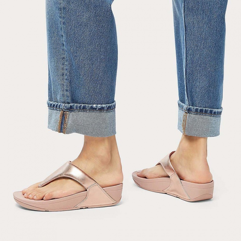 Rose Gold Fitflop Lulu Leather Women's Toe-Post Sandals | MY-NIELVO476