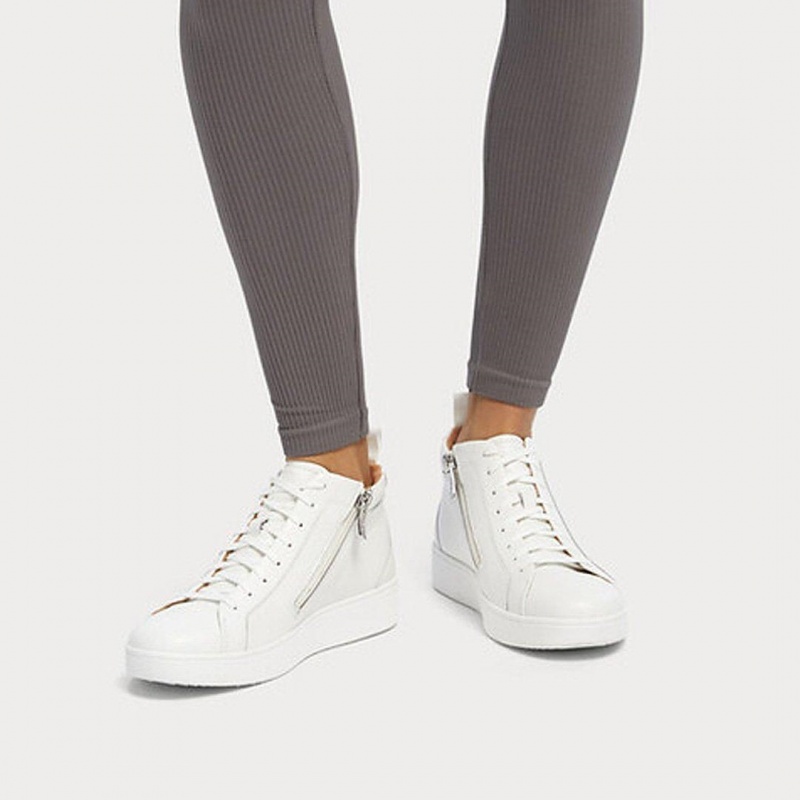 White Fitflop Rally High Top Women's Sneakers | MY-VBEHLP180